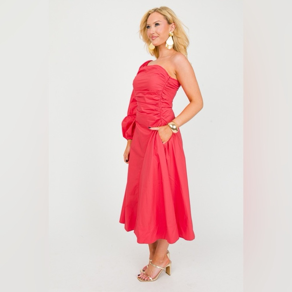SILV INA SINGLE SLEEVE RUCHED MIDI NWT Women’s Puff Sleeve A lined MIDI Dress